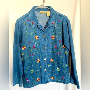 Womens Bobby Brooks Denim Embroidered Floral Western Shirt Medium